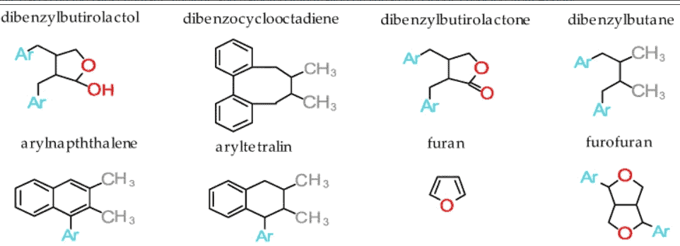Chemische Strukturformel von Lignanen