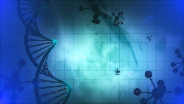 Nährstoffmangel Test - DNA Helix auf blauem Hintergrund in Nahaufnahme